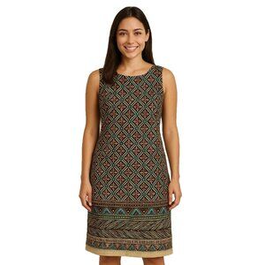 Sag Harbor Floral Midi Dress Womens Sz 8 Brown Geo Floral Cruise Boho Y2K